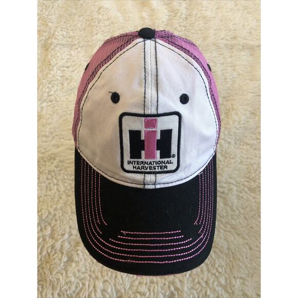 International Harvester Trucker Hat Cap Strap Back Womens Pink Black Adjustable - Picture 1 of 10